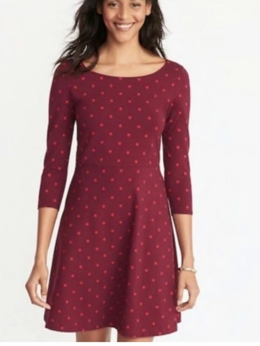 Old Navy Burgundy Dress with Red Polka Dots, Long Sleeve